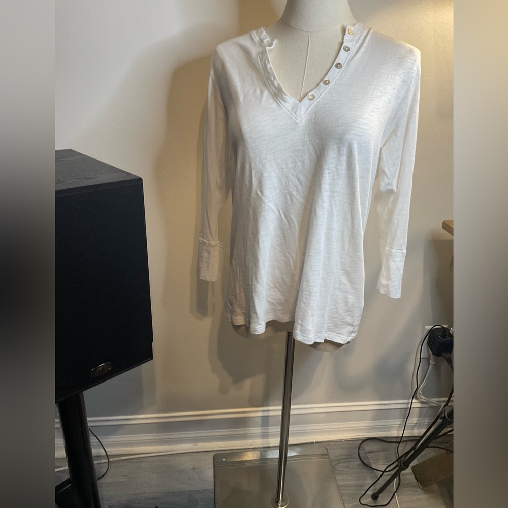 Johnny Was White Button-Detail Women's Top Medium